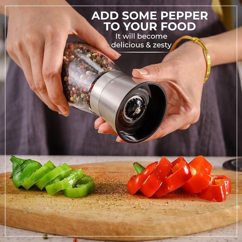 Pepper Grinder or Pepper Mill - Manual Salt Grinder Refillable with Adjustable Coarseness