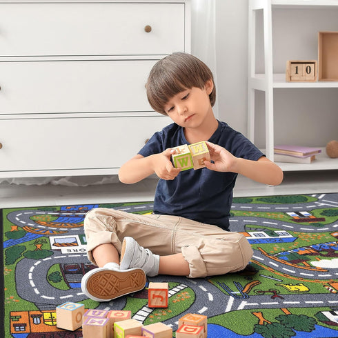 3'3" 4'7" Ottomanson x Kids Road Map Rug - Interactive City Traffic Play Mat for Toy Cars - Perfect for Playroom