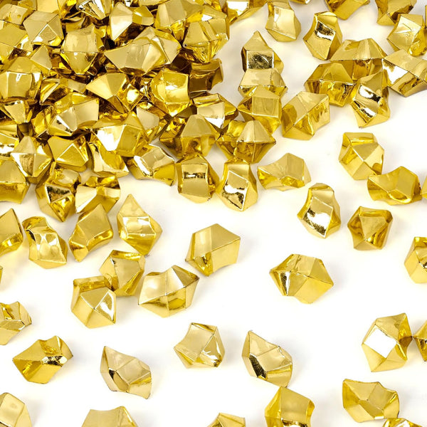 DomeStar 150PCS Fake Gold Ice, Acrylic Ice Nuggets for Table Scatter and Party Decoration