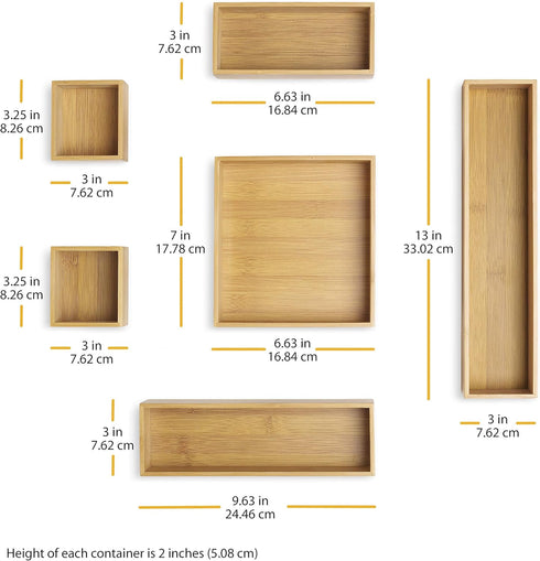 Whitmor 6-Piece Bamboo Drawer Organizers for Home and Office