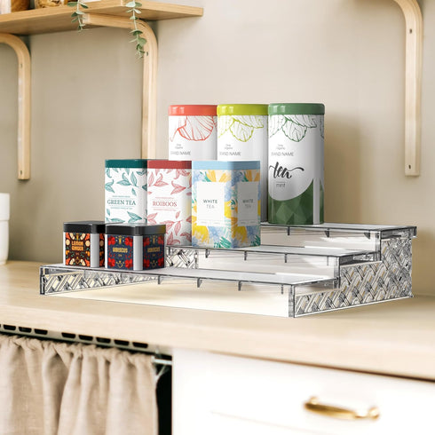 Simple Houseware 3 Tier Spice Shelf for Countertop Cabinet Storage Organizer, Clear