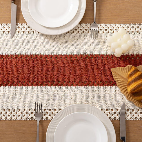 Summer 12x36 inch Socomi Boho Table Runner Farmhouse Rustic Dining Kitchen Small Macrame Woven Cotton Linen Coffee