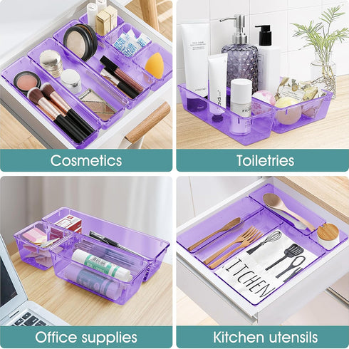 WOWBOX 13 PCS Plastic Drawer Organizer Set, Desk Divider Organizers for Makeup, Jewelry, Gadgets, Kitchen, Bedroom,