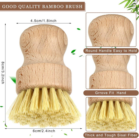 12 Pcs Bamboo Dish Brush, Wooden Scrubber Sisal Bristle Kitchen Wood Brushes for Cleaning Mini Dish Scrubber for Food