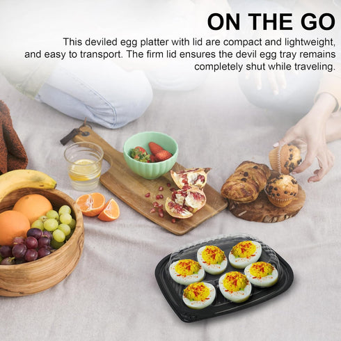 MT Products Clear Deviled Egg Containers, Holds 6 Eggs, Durable Egg Platter Tray, Pack of 12