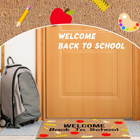 Welcome Back to School Coir Doormat, 16 x 24 Inches Non-Slip Backing Classroom Decor for Indoor Outdoor Entrance