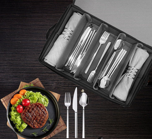 Silverware Organizer Chest, Stackable Flatware Storage Box, Spoon Organizer, Tableware Storage Box with 4 Dividers for