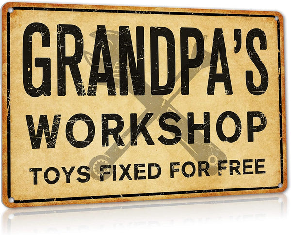 Vintage Workshop Aluminum Metal Signs, Funny Garage Wall Decor for Grandpa's Workshop Gifts, 12" x 8"