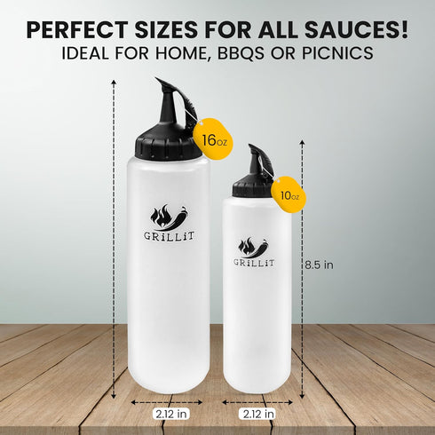 2 Pack (10 &16 oz) Squeeze Bottles for Sauces - Squirt Bottles for Liquids - Ketchup, Mayonnaise, Condiments, Mustard