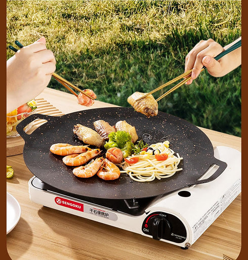 YIKANGHENG Thin Korean Grill Pan, 9 Inch Iron with Non-stick Coating for Home and Outdoor Cooking