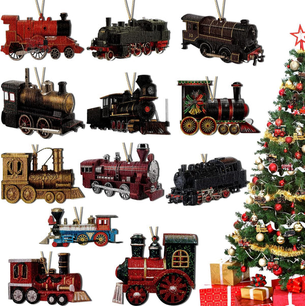 Amyhill 36 Pcs Train Christmas Ornaments for Christmas Tree, Wooden Vintage Hanging
