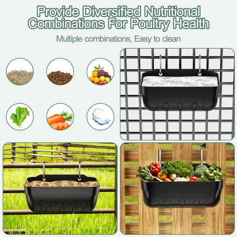 (6 3.5 Goat Feeders Hanging, Chicken Waterer Feeder Trough for Poultry Livestock * Quart Black)
