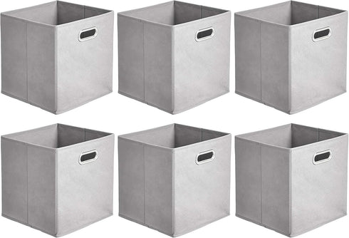 Amazon Basics Collapsible Fabric Storage Cubes, 6-Pack Light Grey, 10.5 x 10.5 x 11 inches