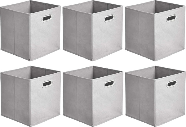 Amazon Basics Collapsible Fabric Storage Cubes, 6-Pack Light Grey, 10.5 x 10.5 x 11 inches