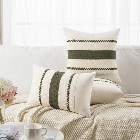 Fancy Homi Set 1 16x24 Inch of Boho Olive Green Long Lumbar Decorative Throw Pillow Cover for Couch Bed Sofa Chair