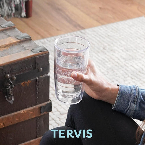 Tervis Clear & Colorful Lidded Insulated Tumbler Travel Cup, 16oz, Keeps Drinks Cold & Hot, Navy Lid