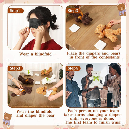 6 Set 12 Inch Chicingyou Bear Blindfolded Diaper Changing Baby Shower Games with Blindfold Changing Bear Dolls Diapers