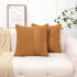Pack 2 18 18 Inch of Orange Brown Boucle Decorative Pillow Cover with Faux Leather Modern Accent Pillow Case x Textured