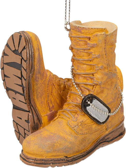 Midwest-CBK Army Boot Military Brown Resin Stone Christmas Decorative Hanging Ornament, 3 x 3