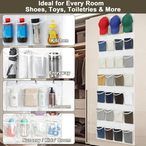 24 Closet, Over the Door Shoe Organizer with Crystal Clear Pockets and Metal Hooks Heavy Duty Hanging Shoe Storage Rack