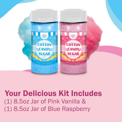 Under the Sun Products Package -8.5oz Pack 2 Cotton Candy Floss Sugar of ct-(Pink Vanilla, Blue Raspberry Each Flavor