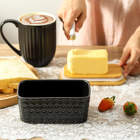 Countertop Ceramic Butter Dish with Lid,Large Butter Container with Airtight Cover for or refrigerator,Farmhouse Butter