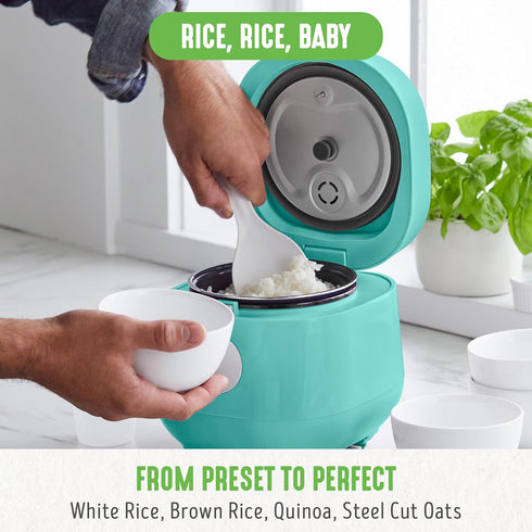 GreenLife 4-Cup Digital Rice Cooker, PFAS & PFOA-Free, Removable Ceramic Pot, Touch-screen, Turquoise