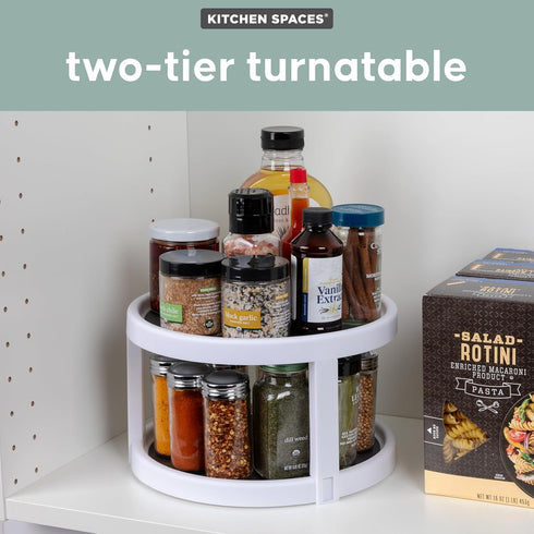 Kitchen Spaces Two-Tier Lazy Susan Organizer, Cabinet Turntable Shelf Storage for Kitchen and Pantry Items, Great