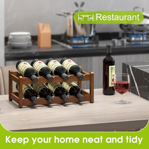 BMOSU Bamboo Wine Rack Wine Storage Cabinet Shelf 8 Bottle Wine Racks Countertop solid and practical for Kitchen Dining Room Pantry - 2 Tiers Wine Rack(Brown) by BMOSU