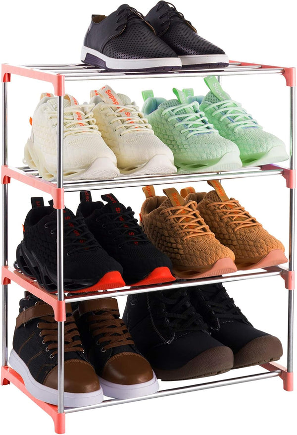 4-Tier Stackable Small Shoe Rack, Lightweight Storage Organizer for Entryway, Hallway & Closet (Pink)