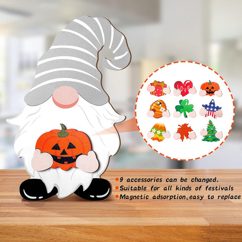 Blulu Interchangeable Wooden Gnome Decor, Summer Patriotic 4th of July Tiered Tray DIY Holiday Decorations with Magnet