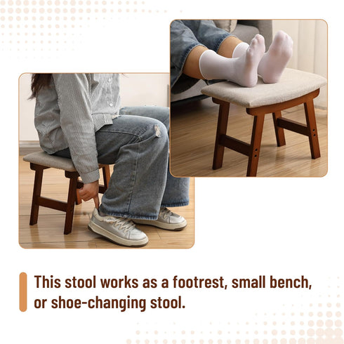 Compact Bamboo Ottoman with Beige Cushion and Brown Legs - Ideal Foot Rest