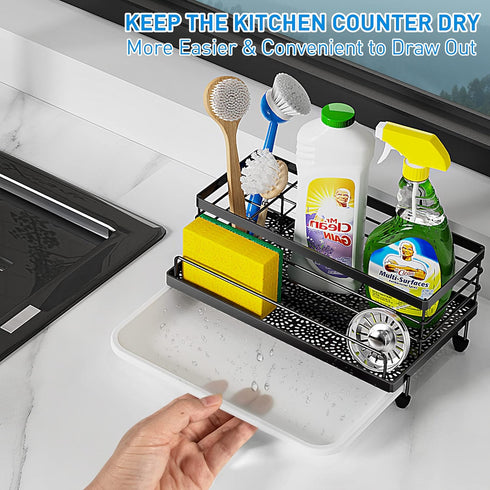 Cisily Sponge Holder: Caddy Organizer with Drip Tray, Rustproof and Non-slip Kitchen Essentials for New Home