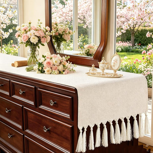 72 inches Country (15x72 inch) yuboo Beige Boho Table Runner Long, Spring Rustic Farmhouse Dresser Runners Cover Top