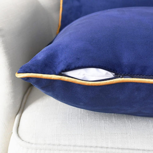 Pack 2 20 20 Inches CaliTime Throw Pillow Covers of Super Soft Faux Suede Gold Piping Edge Accent Cushion Cases