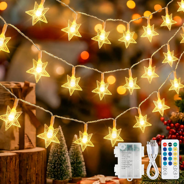 syosupviry Star String Lights Battery&USB Powered,19FT 50LED Star Fairy Lights with Remote, Hanging