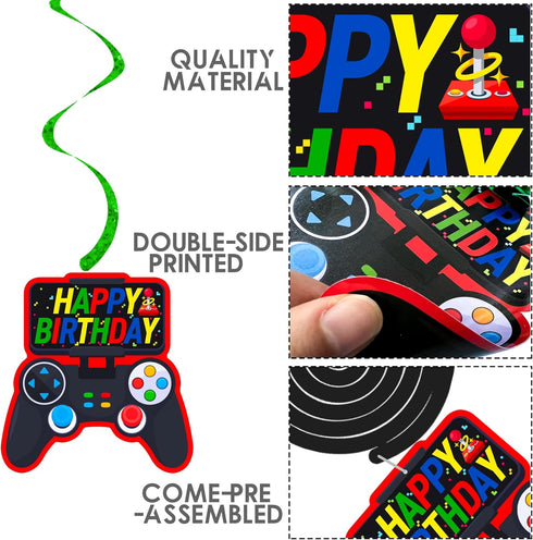 Video Game Birthday Hanging Swirls, 20Pcs Red Video Game Party Decorations for Ceiling Streamers