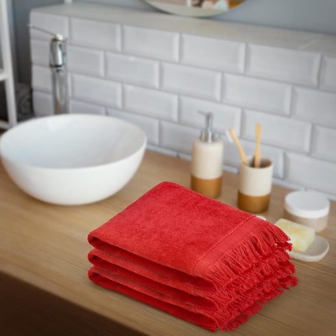The Holy South 11" 18" Set (12, Fringed Reversible Fingertip Hand Towel (Size W x L) Terry Cotton Washcloth for Face