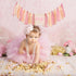 1st Girl Pink Theme Birthday High Chair Banner - Boho First Birthday Cake Smash Photo Decor (PINK ONE HF)