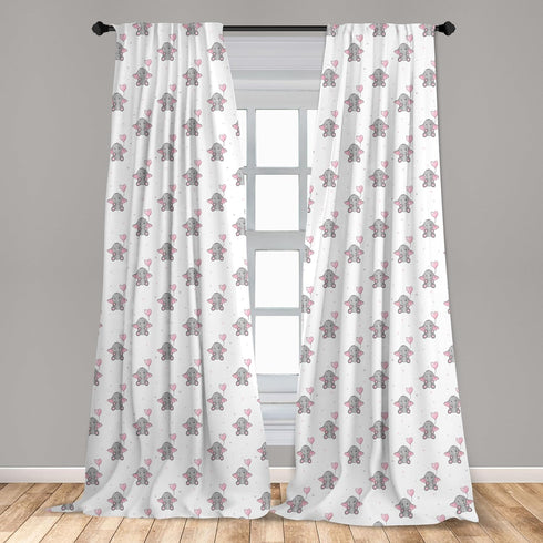 Ambesonne Animal Cartoon Curtains, 2 Panel Set for Living Room Bedroom, Heart Shaped Pink Balloons Design, 28" x 63",