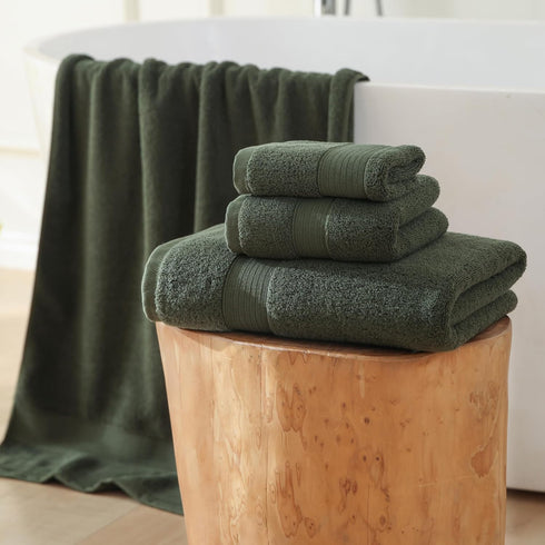 27x55 Set 100 650GSM Green,Pack 2) Bath Towels Percent Cotton Luxury Super Soft Absorbent Bathroom Towels (Olive