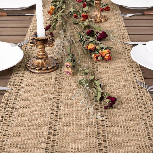 12x60 inch Socomi Boho Table Runner Easter Spring Farmhouse Burlap Jute Bamboo Rustic Dining Kitchen Centerpiece Decor