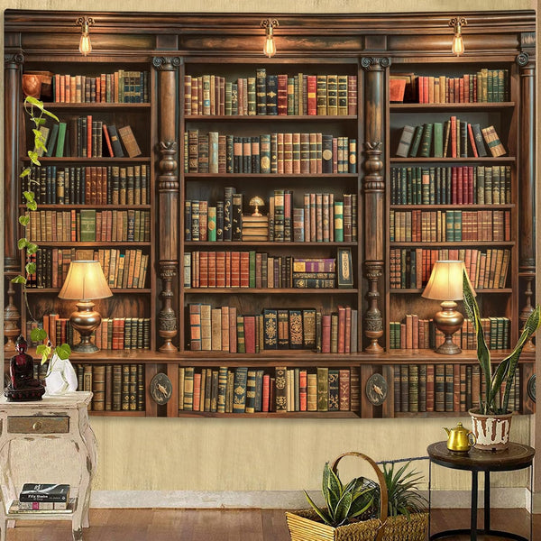 Spenlife Bookshelf Tapestry Wall Hanging Vintage Library Wall Tapestry, Old Books on Shelf