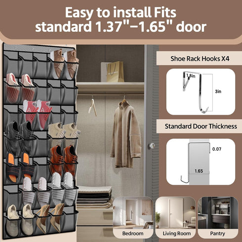 PAULONE 35 (2PCS-Gray) Pocket Over the Door Shoe Organizer,Reusable Breathable Large Mesh Bag Men's & Women's Sneaker