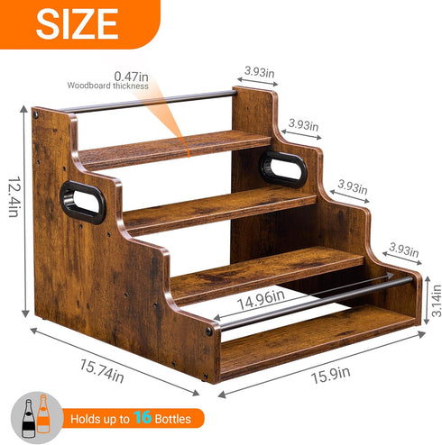 YQBRAO 4-Tier 16-Inch Countertop Tiered Liquor Bottle Display Shelf - Rustic Wood Liquor Rack & Coffee Syrup Organizer