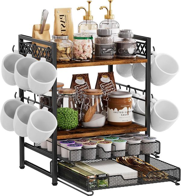 Plaviya Coffee Bar Station Organizer, 4 Tier K Cup Organizer Mug Holder