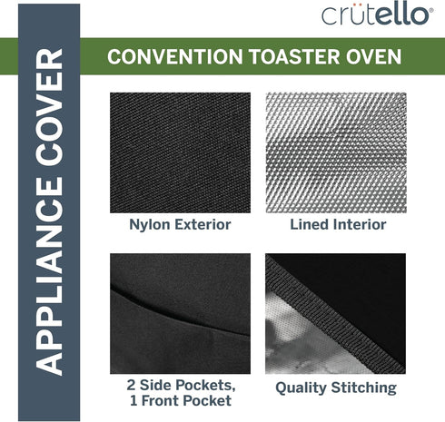 Crutello Large Toaster Oven Cover with Storage Pockets - Fits Machines Up to 17 x 15 x 14 Inches, Black Toaster Ovens