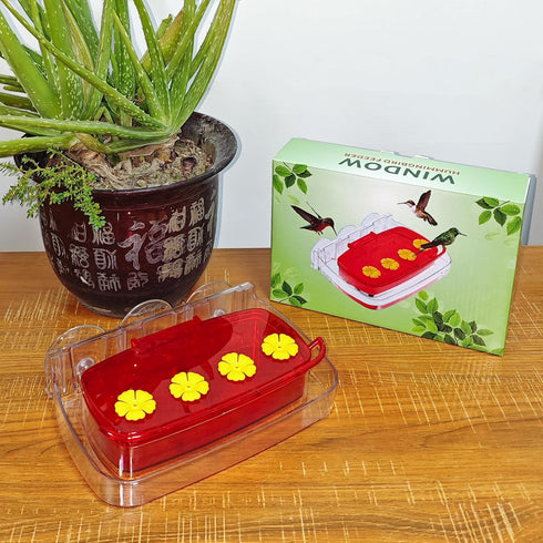 Window Hummingbird Feeder, Plastic Feeder with 3 Strong Suction Cups, Easy to Clean and Refill, Built-in Moat (10oz)