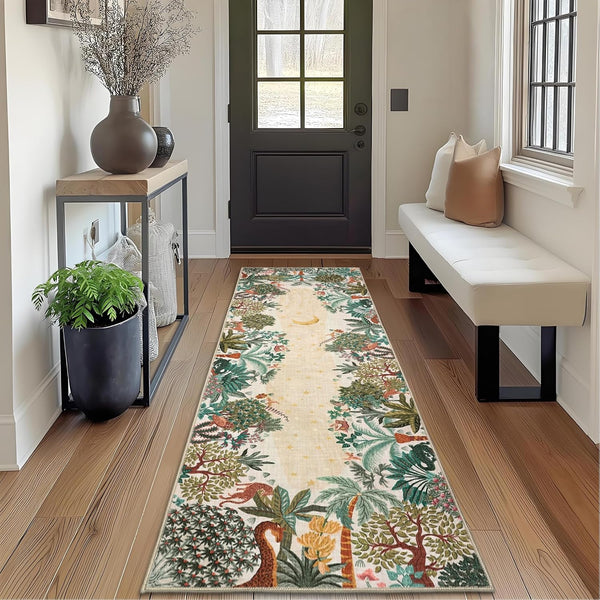 GarveeHome 2.5x8 Jungle Hallway Runner Rug, Soft Beige Animal Long Kitchen Runner