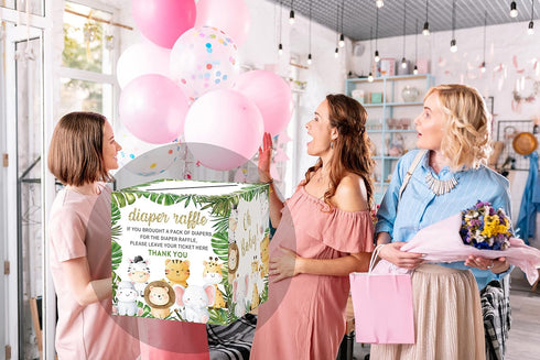 50 8" Diaper Raffle Tickets & Advice Cards For Baby Shower - Tickets, Jungle Animal Baby Shower Collection Box, Party